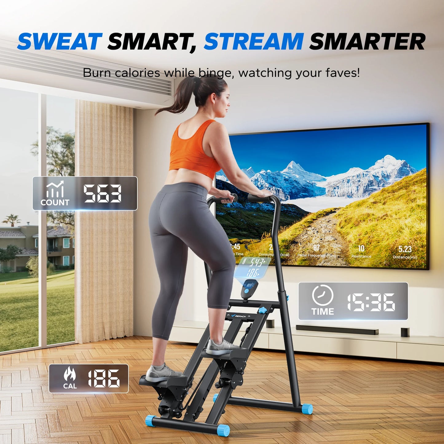 MERACH Stair Stepper New Version Vertical Compact Folding Exercise Climber with Extended Step Range Adjustable Handlebar&Pedals