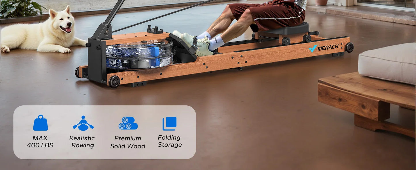 MERACH Water Rowing Machine For Home Foldable 400 Lbs