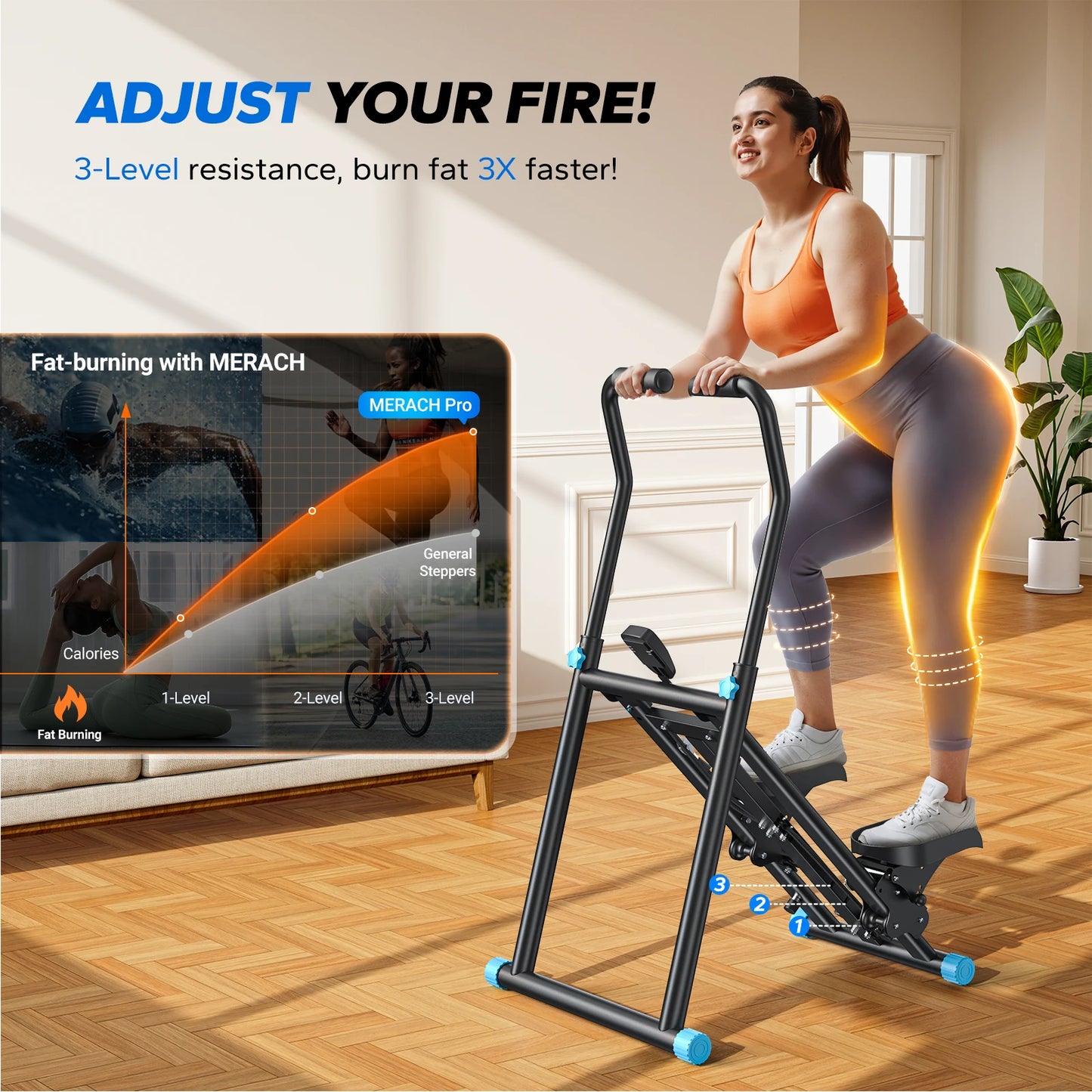 MERACH Stair Stepper New Version Vertical Compact Folding Exercise Climber with Extended Step Range Adjustable Handlebar&Pedals