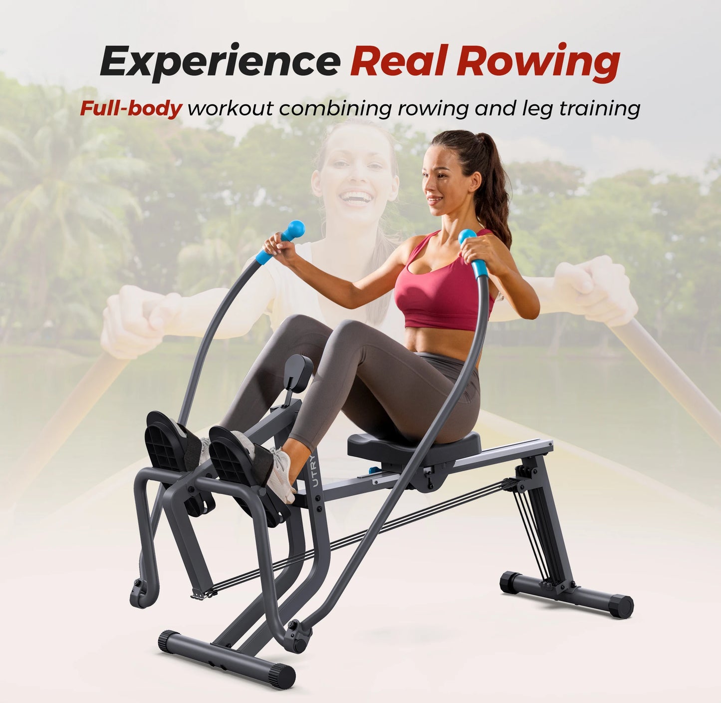 UTRYUP Sculls Rowing Machine Smooth Rowing Experience Space Saving Ergonomic Seat Adjustable Footrests Quiet Operation Home Gym