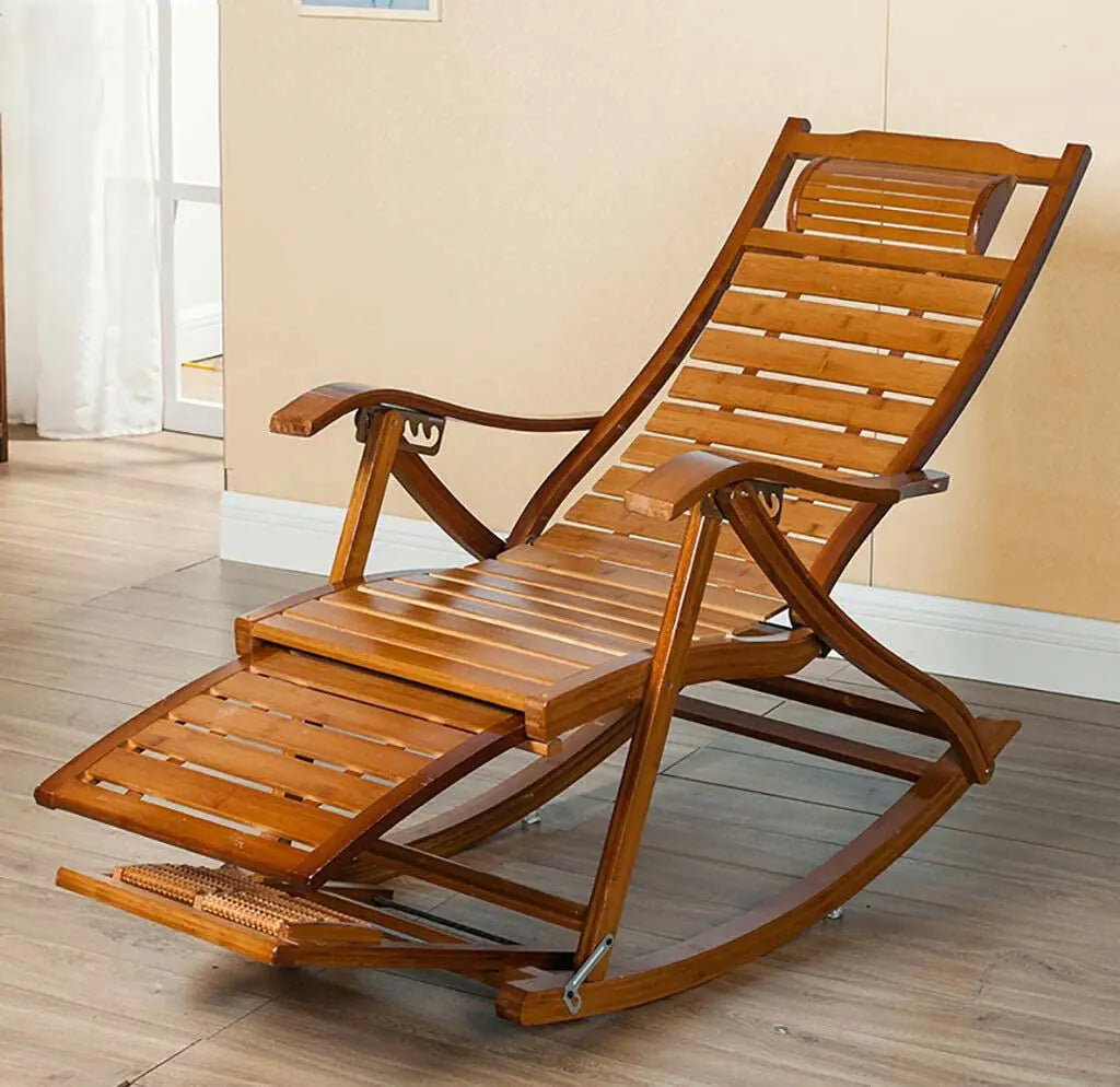 BINGOPAW Heavy Duty Bamboo Rocking Chair Adjustable Lounge