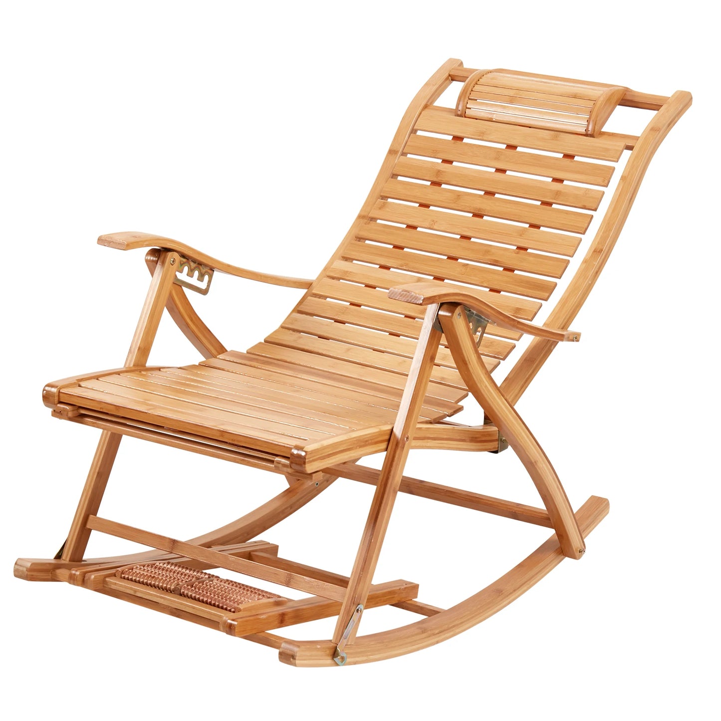 BINGOPAW Heavy Duty Bamboo Rocking Chair Adjustable Lounge