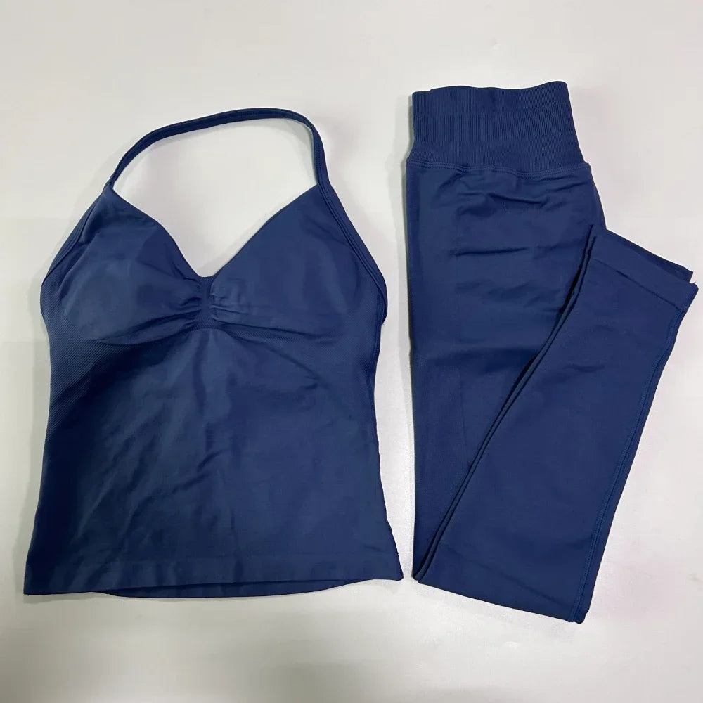 Seamless Gym Set Women Yoga Tank Tops Leggings Activewear