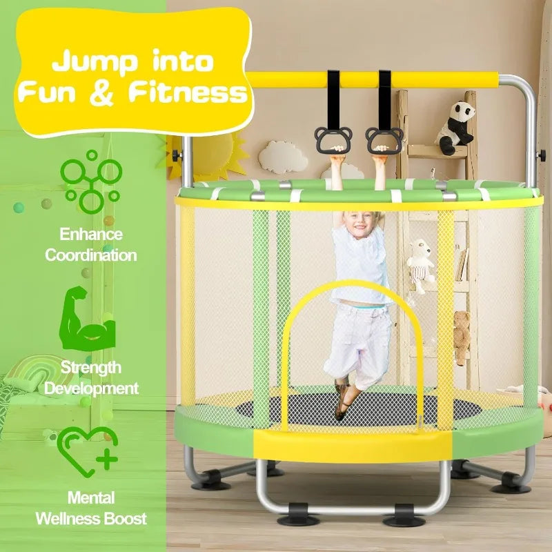 55" Trampoline for Kids with Enclosure,440lbs Capacity Indoor & Outdoor Toddler Trampoline with Adjustable Gymnastics Bar & Toys