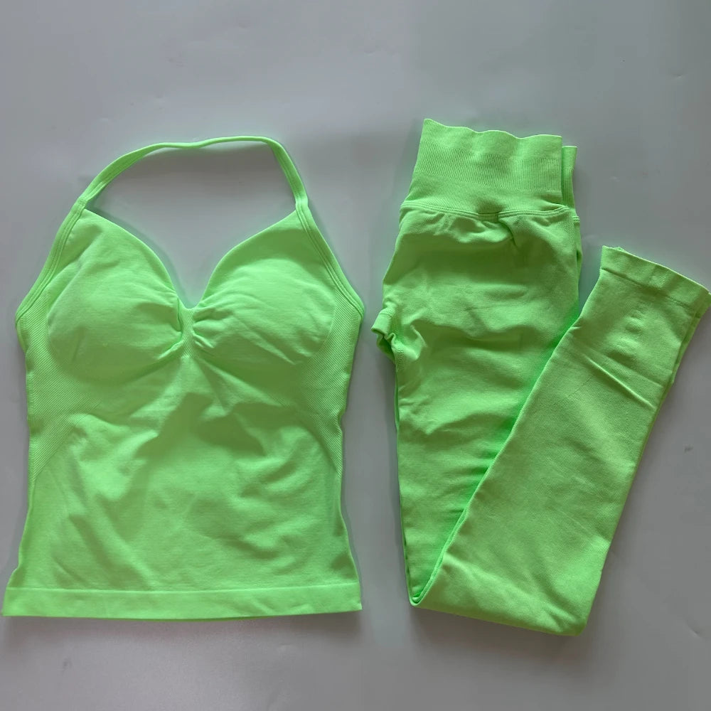 Seamless Gym Set Women Yoga Tank Tops Leggings Activewear