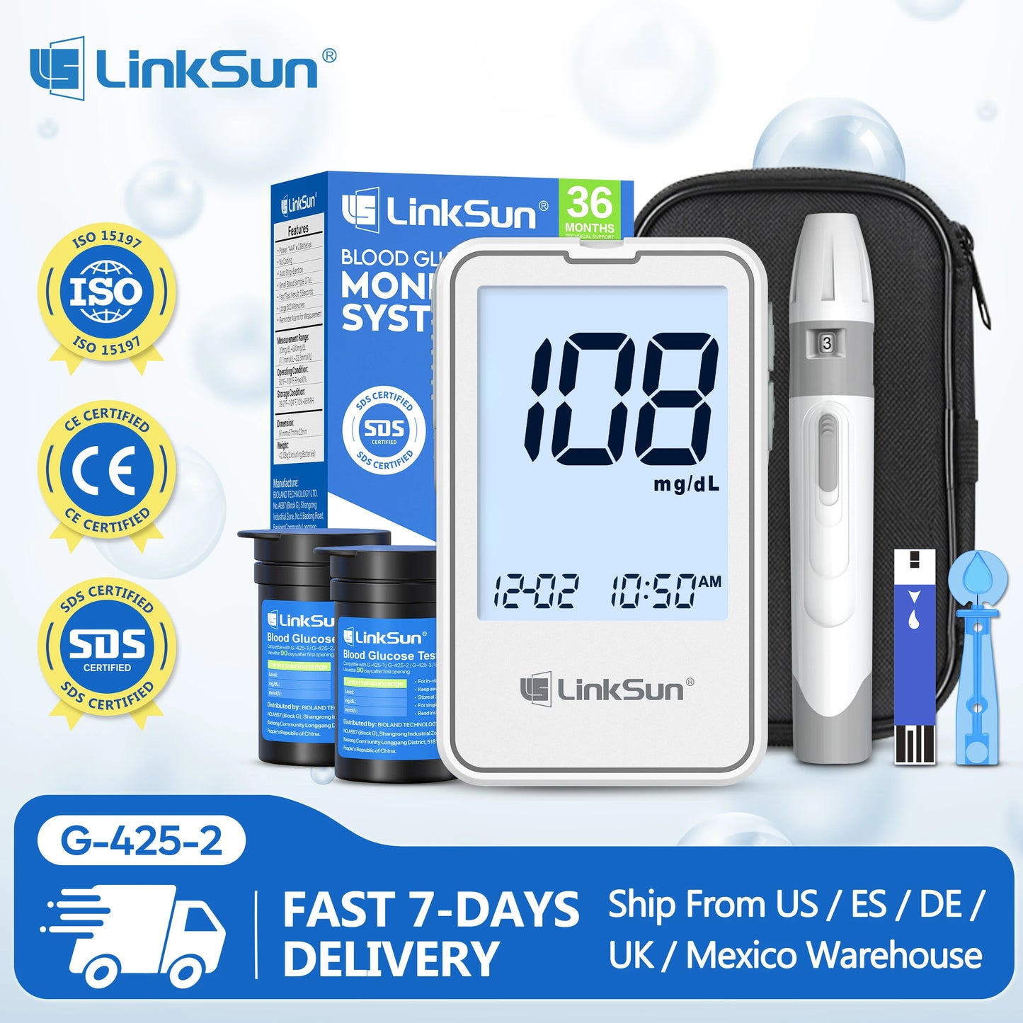 Linksun Glucose Meter Kit With Blood Sugar Test Strips