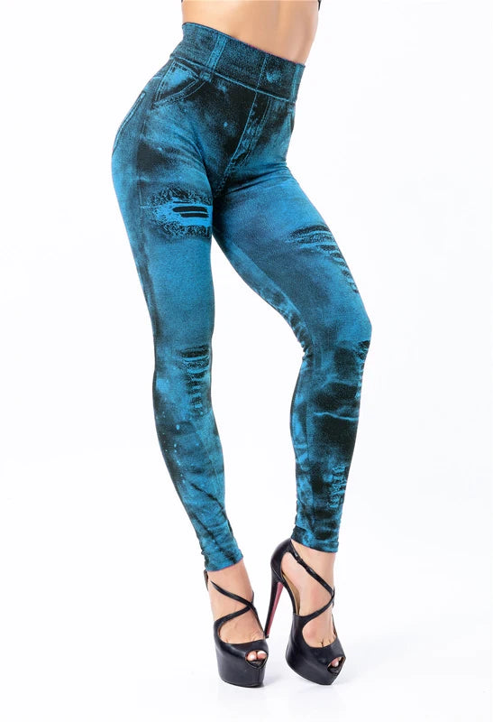 Astic Imitation Jeans Leggings Women High Waist Push Up Fitness