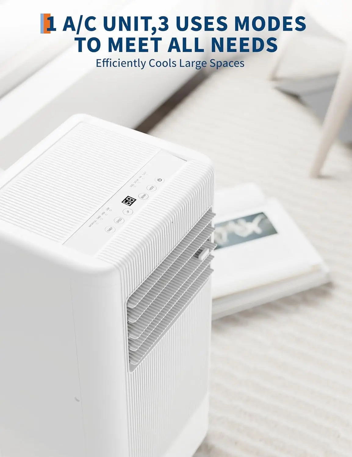 8000 BTU Portable Air Conditioner for Rooms Up to 350 Sq Ft 3 in 1 AC with Fan and Dehumidifier Remote Control and 24 Hour Timer