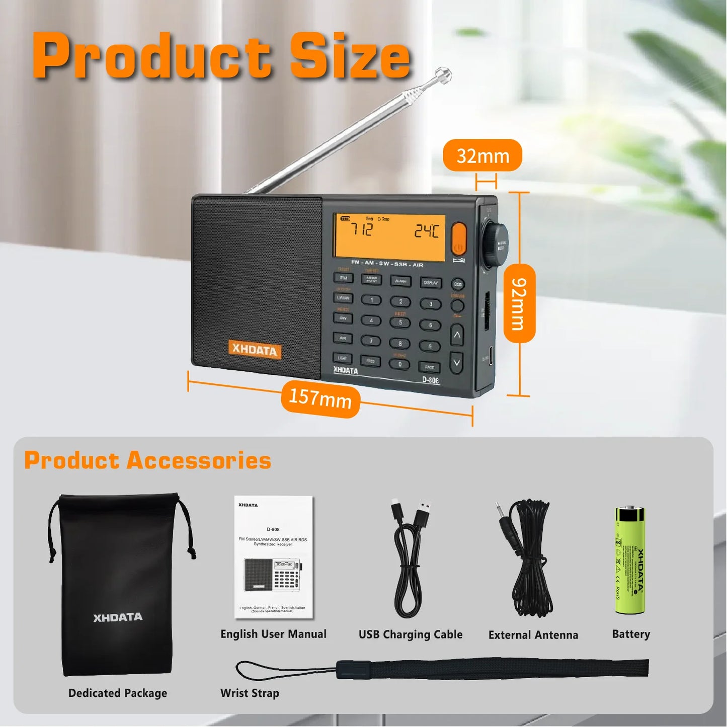 XHDATA D808 AM FM SW MW SSB Portable Radio Receiver