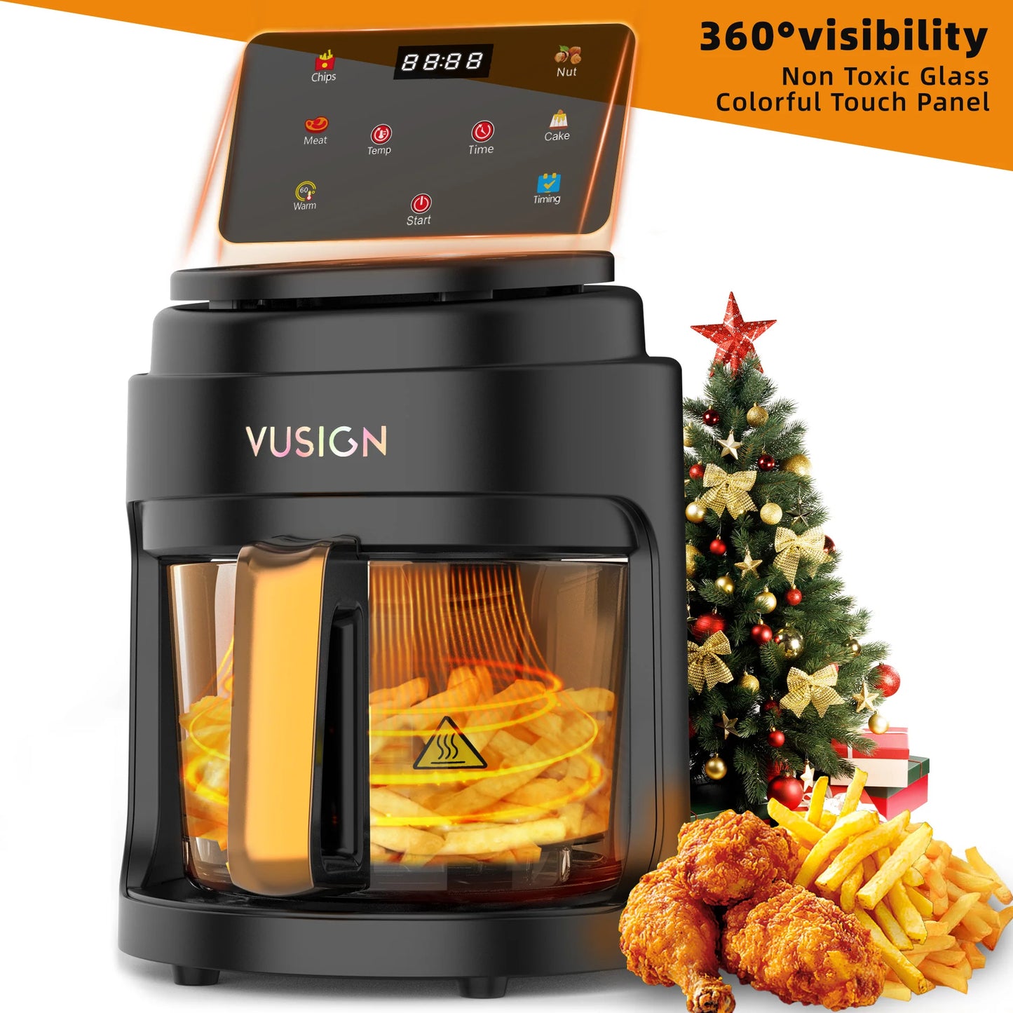 Deli 1000W Digital Air Fryer With Glass Window Touchscreen