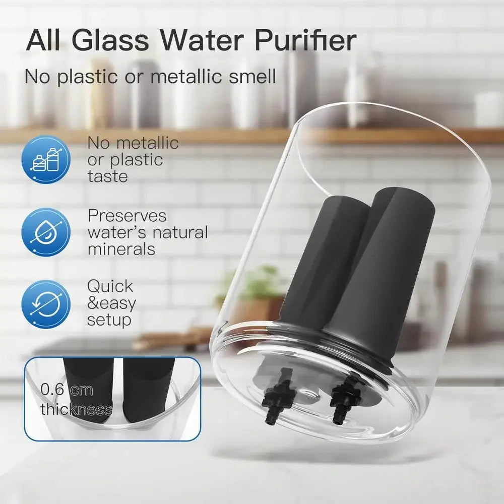 XMSJ Gravity Feed Water Filter System Glass Countertop Dispenser