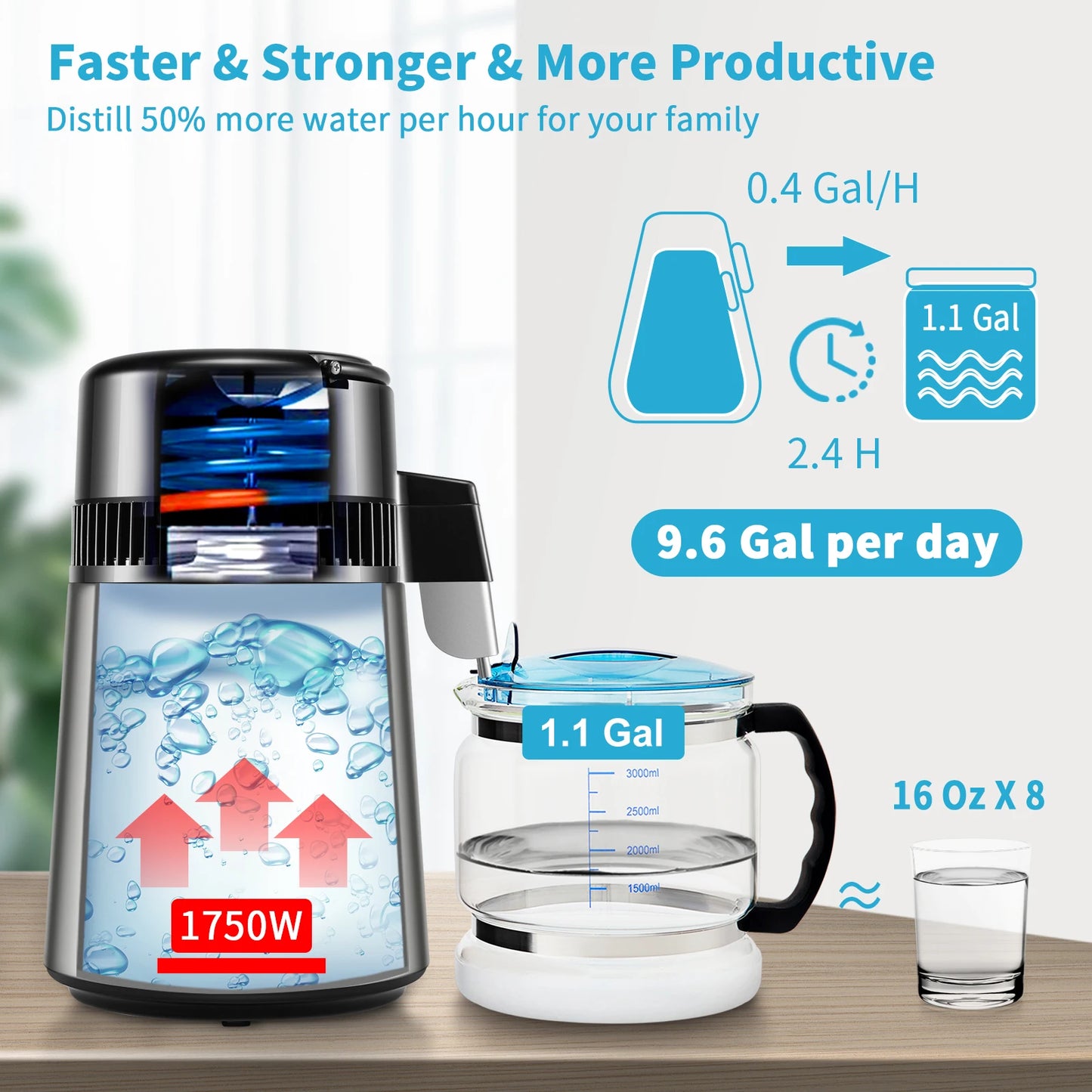 VEVOR 1.5L/H Distilling Speed 4L Water Distiller Treatmen Purifier Filter Touch Screen Time Setting 304 Stainless Home Appliance