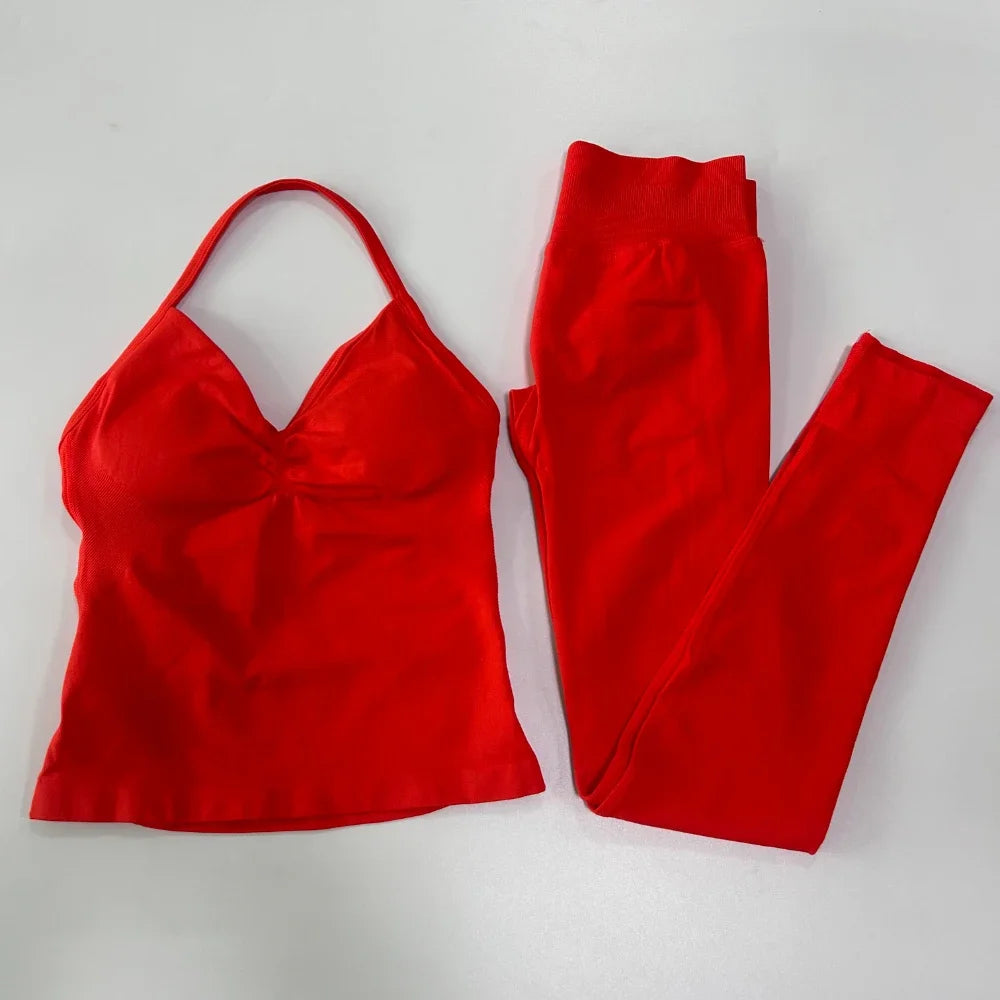 Seamless Gym Set Women Yoga Tank Tops Leggings Activewear