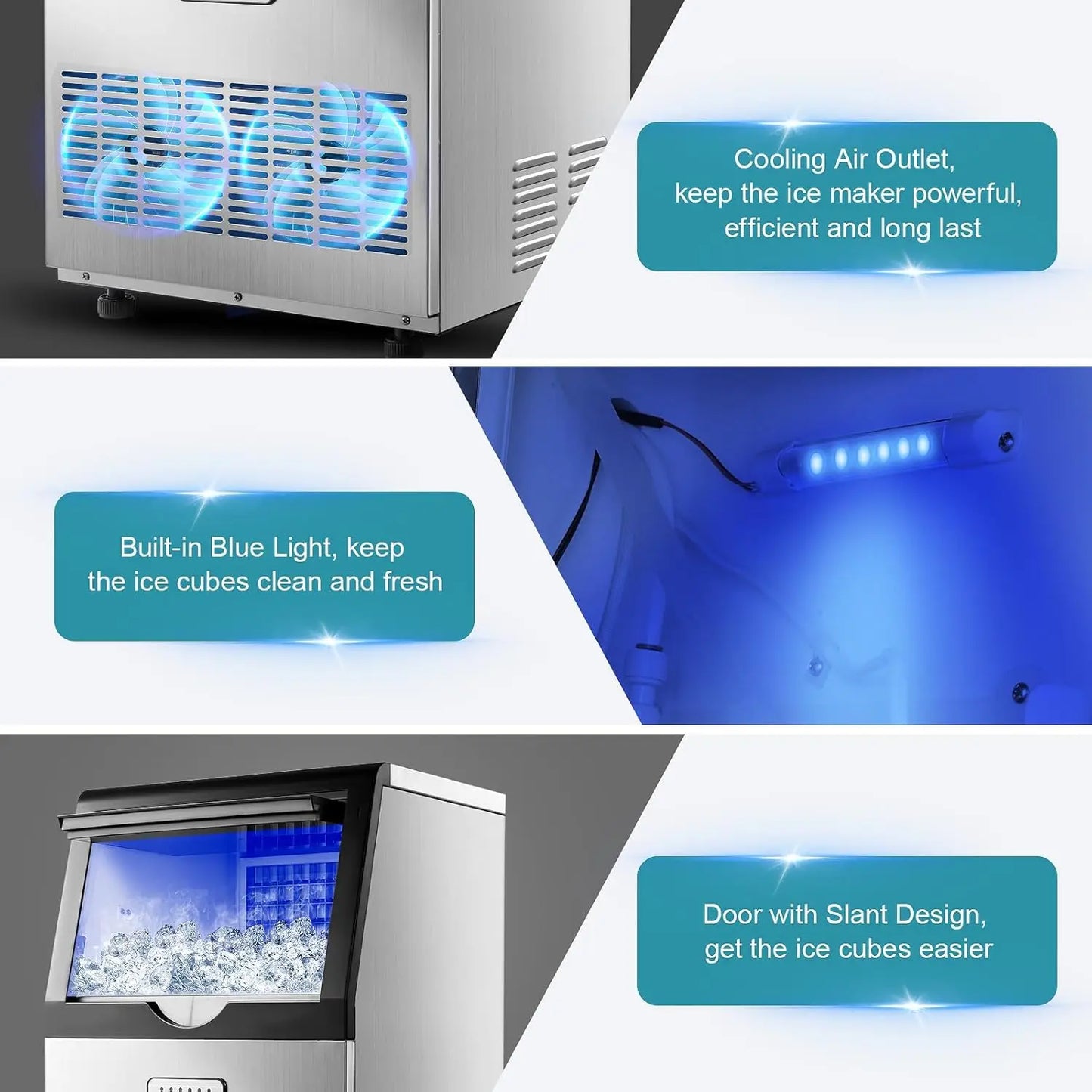Zomagas 100lbs 24H Auto Self Cleaning Led Display Ice Maker