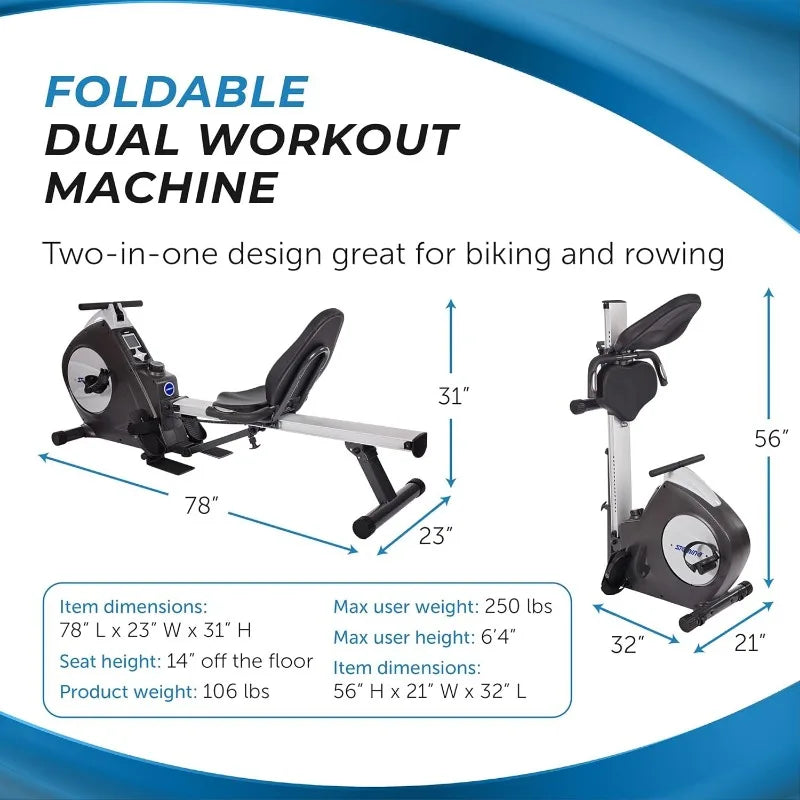 Stamina Conversion II Recumbent Exercise Bike and Rower - Cardio Machine with Smart Workout App - Exercise Bike