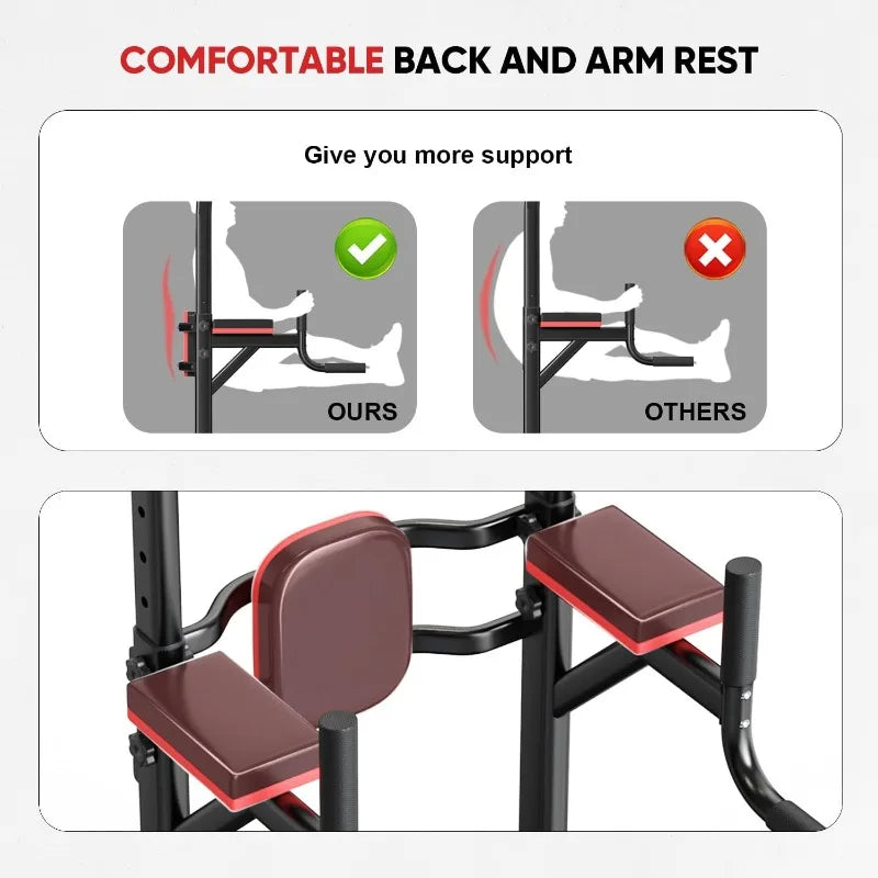 Oneofics Pull Up Bar Station Adjustable Multifunction Power Tower Dip Bar Station Home Gym Strength Training Equipment