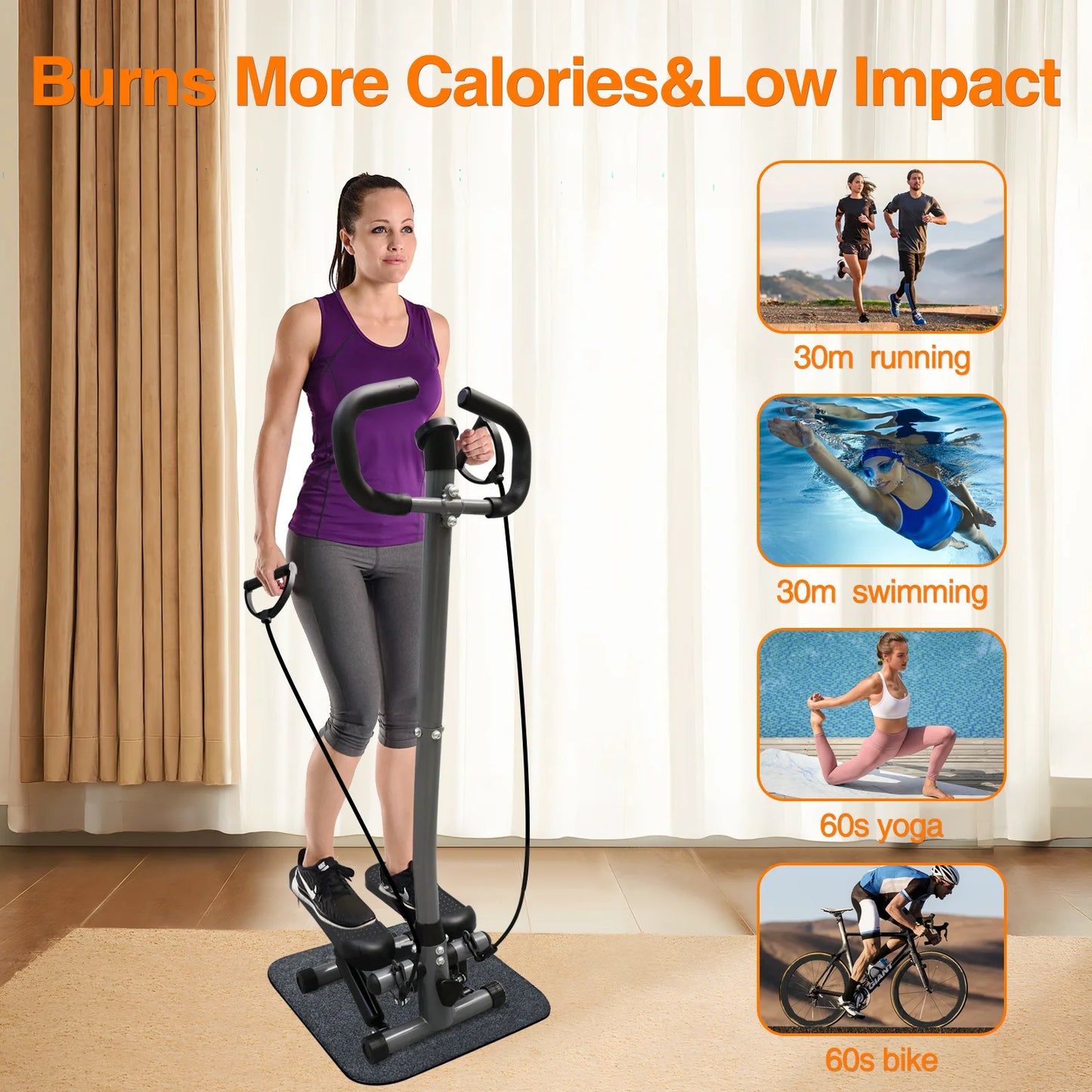 Exercise Stepper Machine With Resistance Bands And LCD Monitor