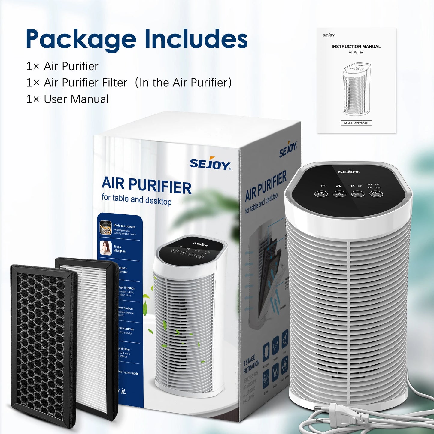 Sejoy Indoor Air Purifier With HEPA Filter And Ionizer