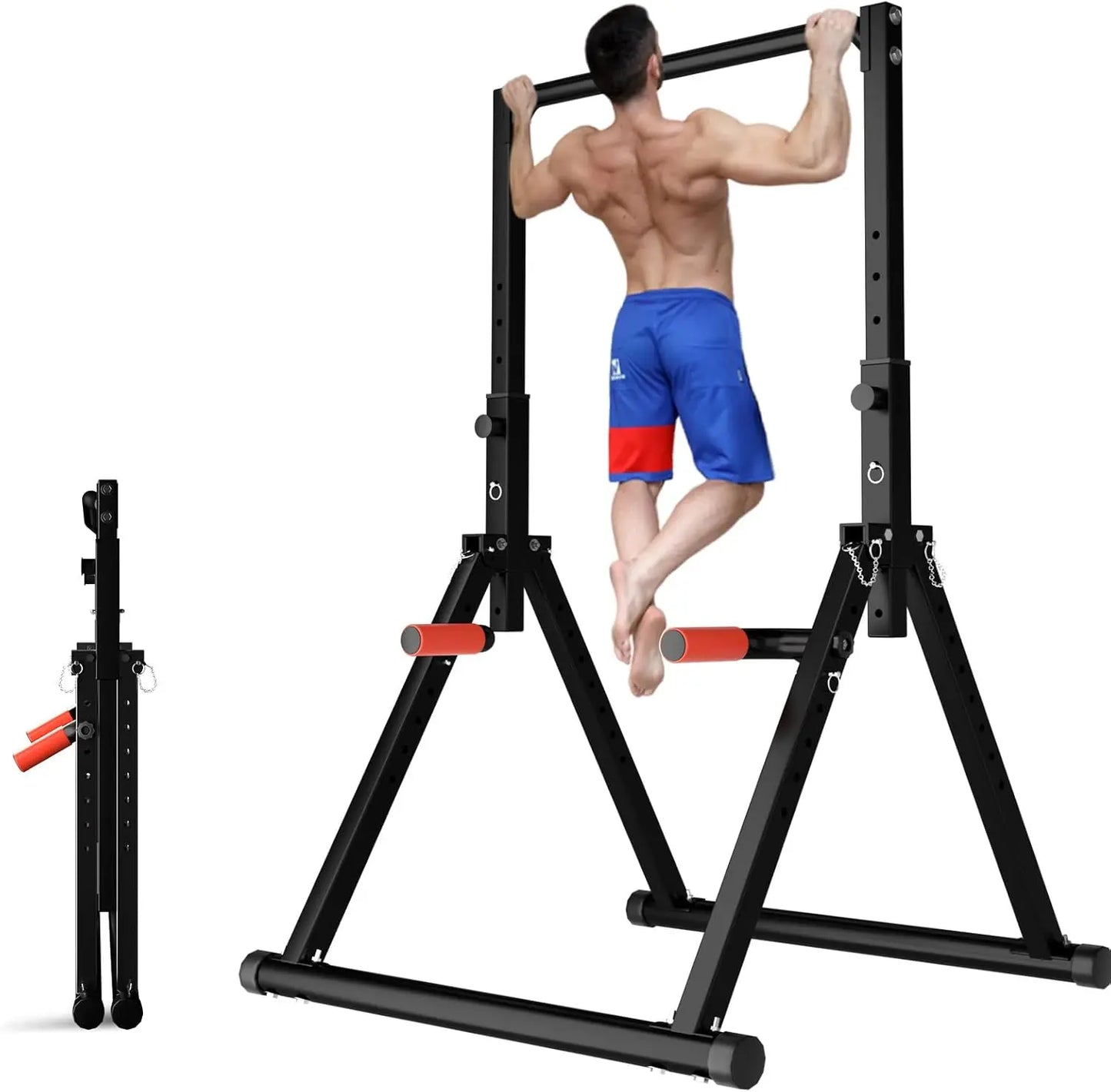 Foldable Power Tower Pull Up Bar Dip Station Adjustable Multifunction Workout Pull Up Tower Station Gym Strength Training Equipm
