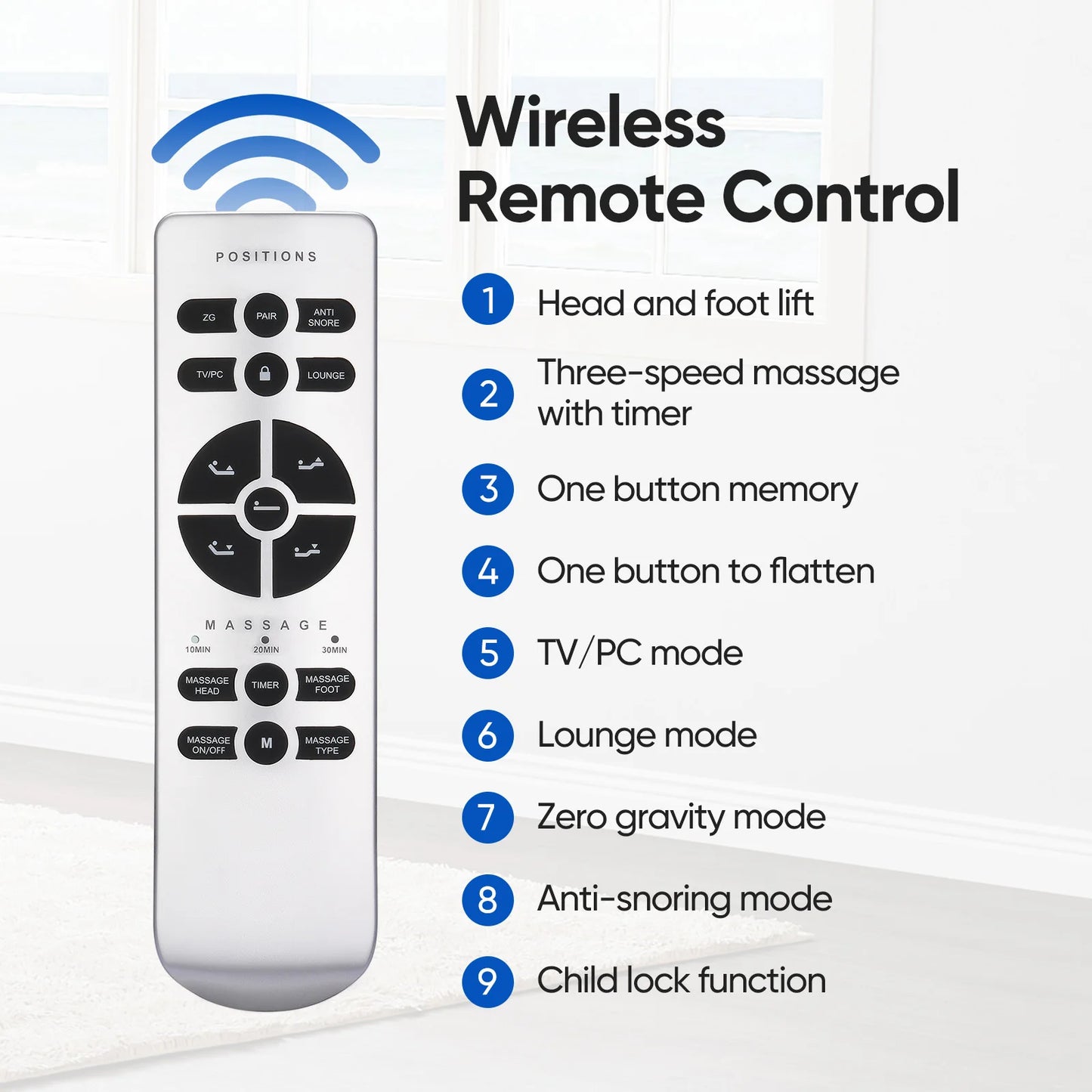 Furgle Adjustable Bed Base with Massage and Wireless Remote