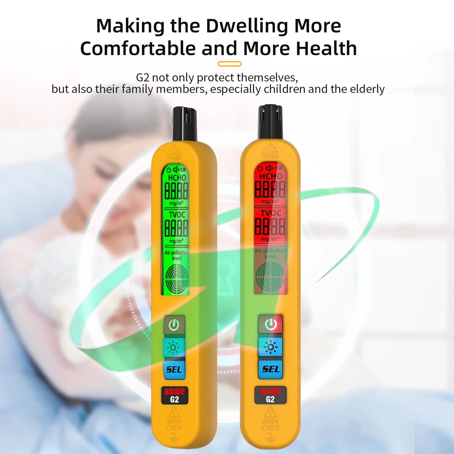 BSIDE G2 Air Quality Detector Auto Alarm Formaldehyde HCHO TVOC Portable LCD Display Rechargeable Home Office Detection