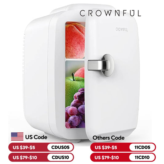 Crownful 4L Mini Multifunction Refrigerator Electric Portable Beauty Cooler Warmer Car Fridge for Home Camping and Travel