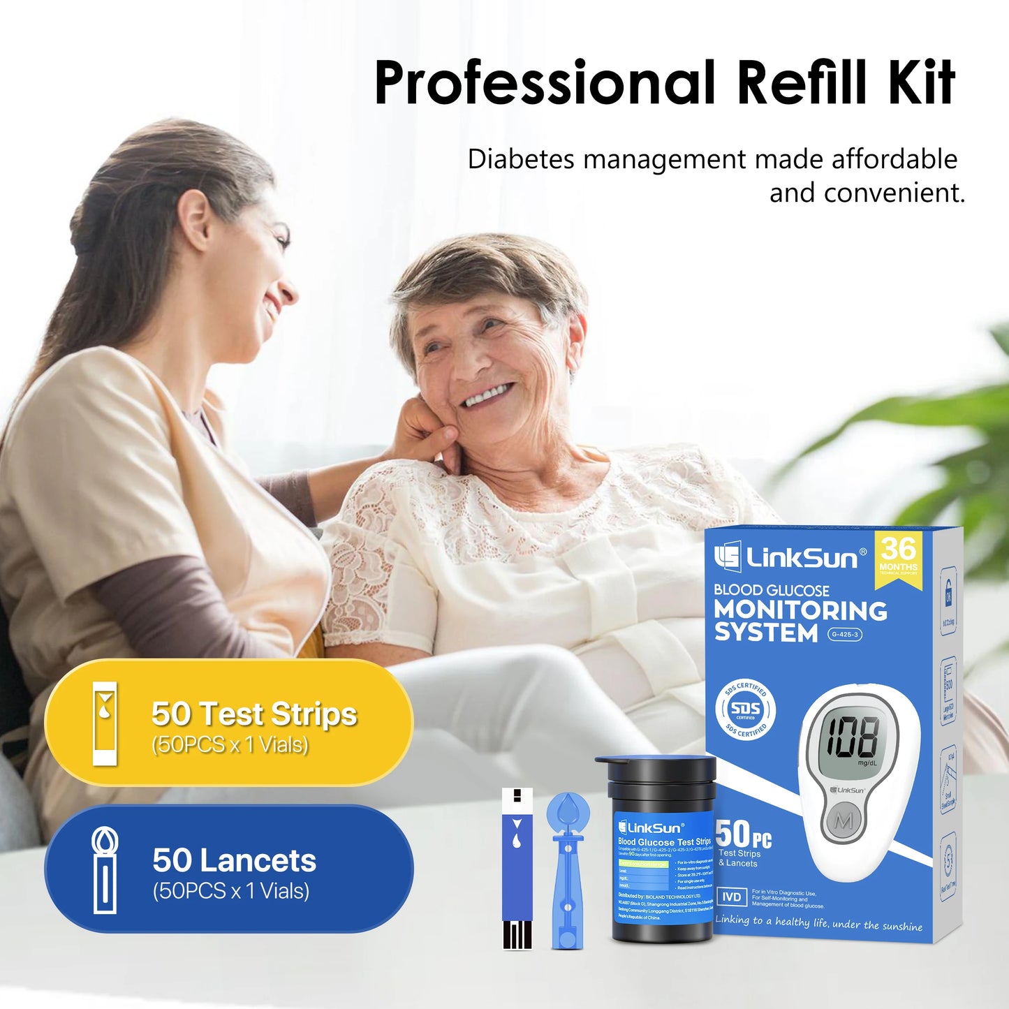 Linksun Glucose Meter Kit With Blood Sugar Test Strips