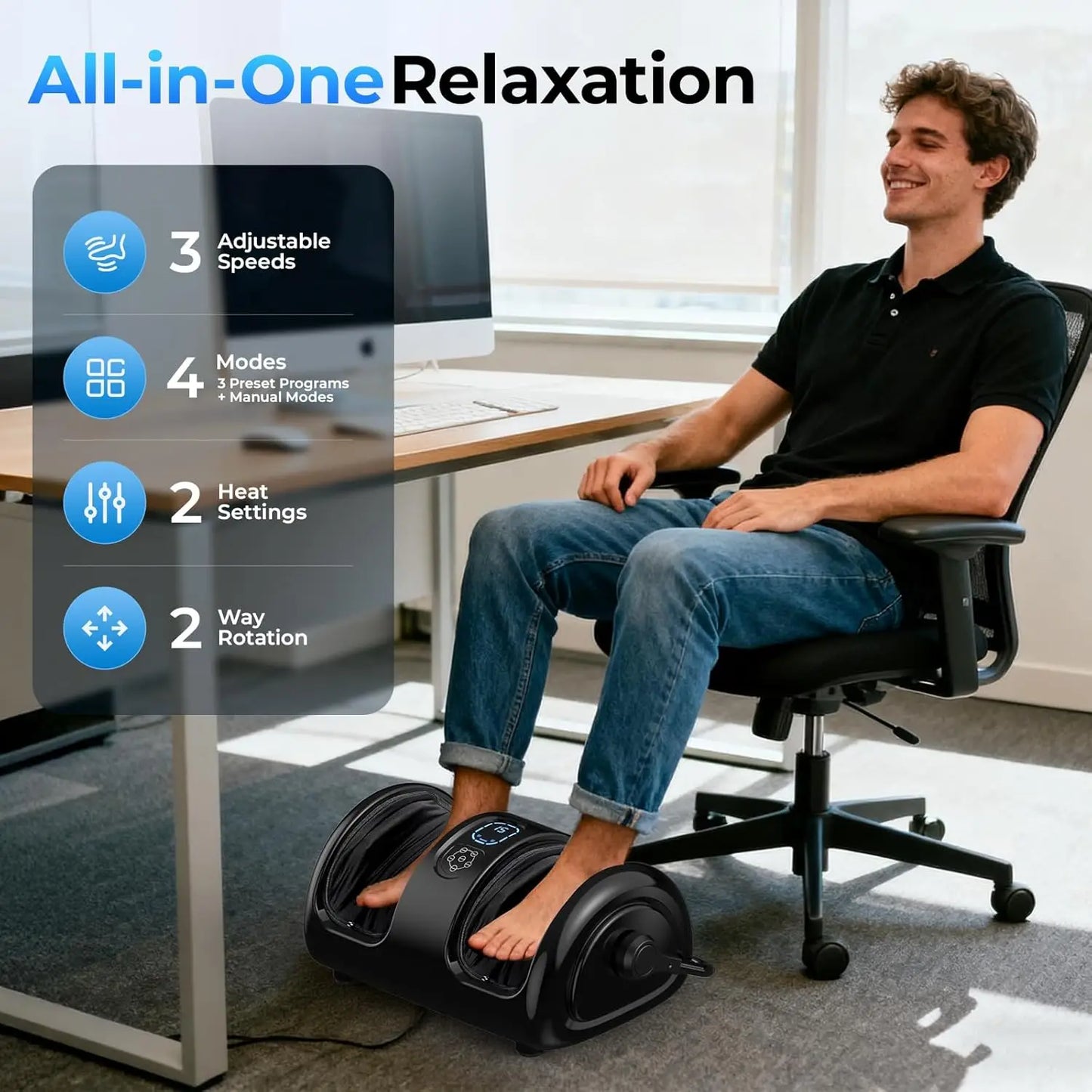 HTMM Electric Foot Calf Massager Shiatsu with Hot Compress