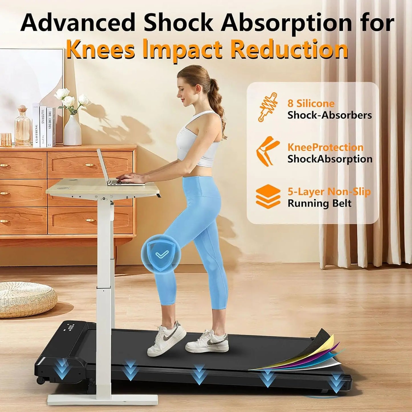 Under Desk Walking Pad Treadmill Incline 2 In 1 2.5HP