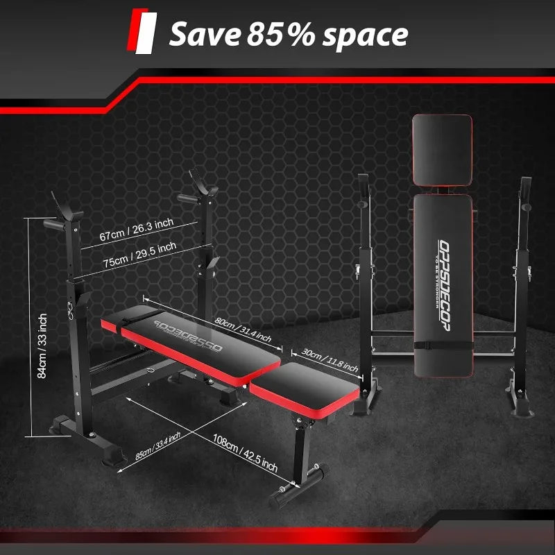 OPPSDECOR 6 in 1 660lbs Weight Bench Set with Squat Rack, Bench Press Set with Barbell Rack