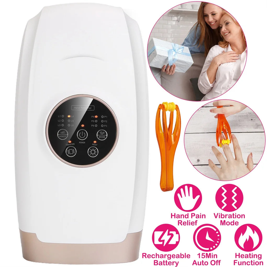 Cordless Electric Hand Massager with Compression Rechargeable Hand Therapy Massager 6 Levels Pressure Vibration Heating Massager