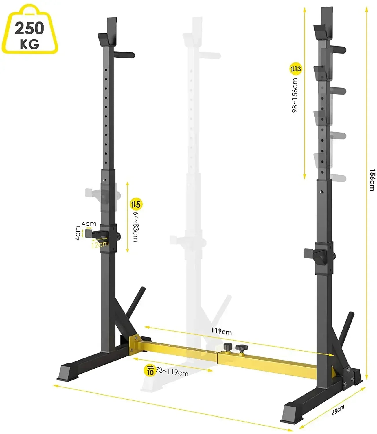 Adjustable Squat Rack Stand Multi Function Barbell Rack Load 250kg
