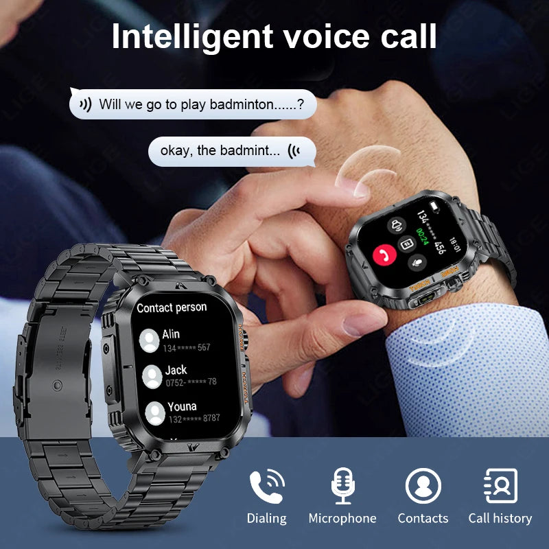 LIGE Military Sport Smartwatch With LED Flashlight Compass