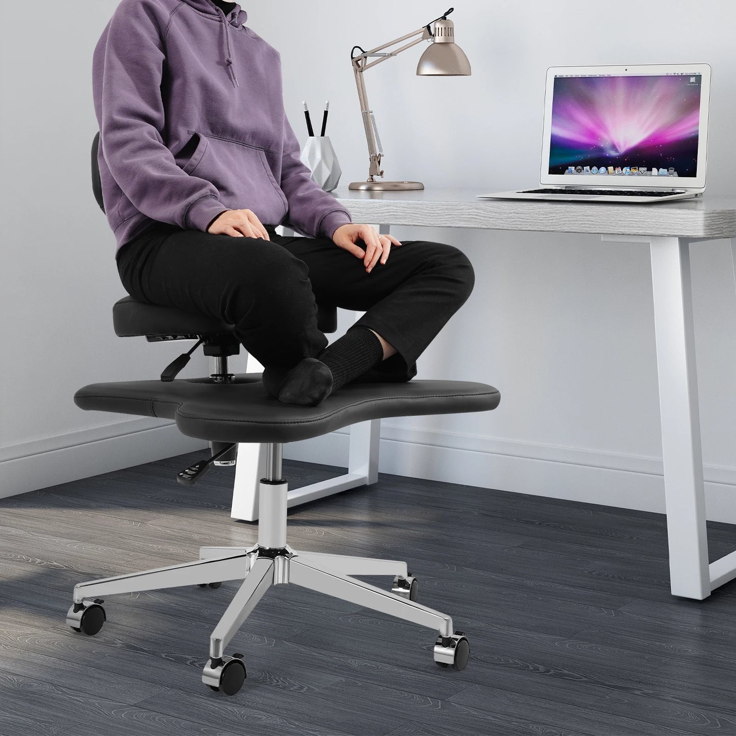 Cross-Legged Meditation Chair Relaxing Chair with Wheels Height Adjustable Seat for Yoga & Office Work Improve Posture