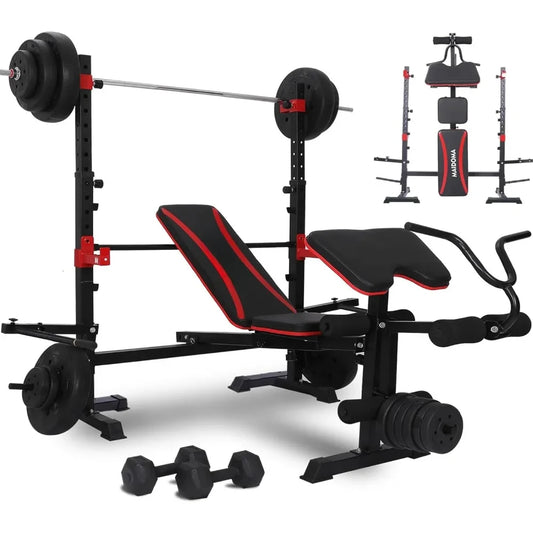 1500LBS 6 in 1 Weight Bench Set with Leg Extension/Curl and Preacher Curl,Bench Press Set and Squat Rack with Safety Bar Catches