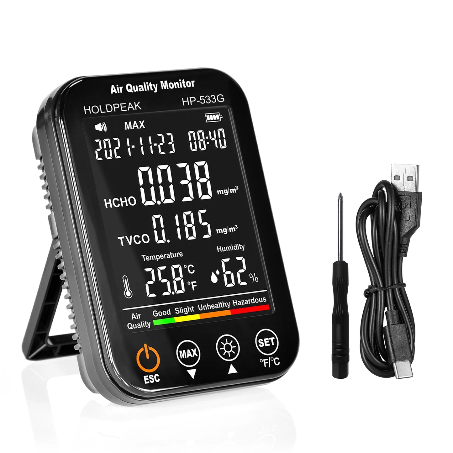 HoldPeak Portable Air Quality Monitor HCHO TVOC Humidity