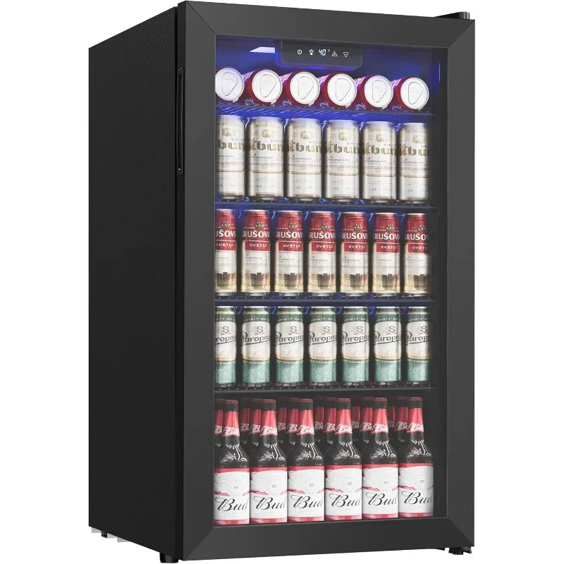 Beverage Refrigerator Cooler - 126 Can Mini Fridge with Glass Door for Soda Beer,Wine,Beverage Cooler w/ Removable Shelves,Black