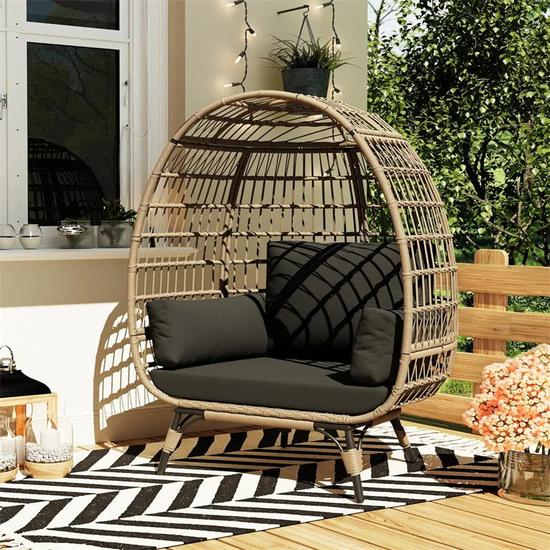 HiMISS Outdoor Wicker Egg Chair With Cushions Steel Frame