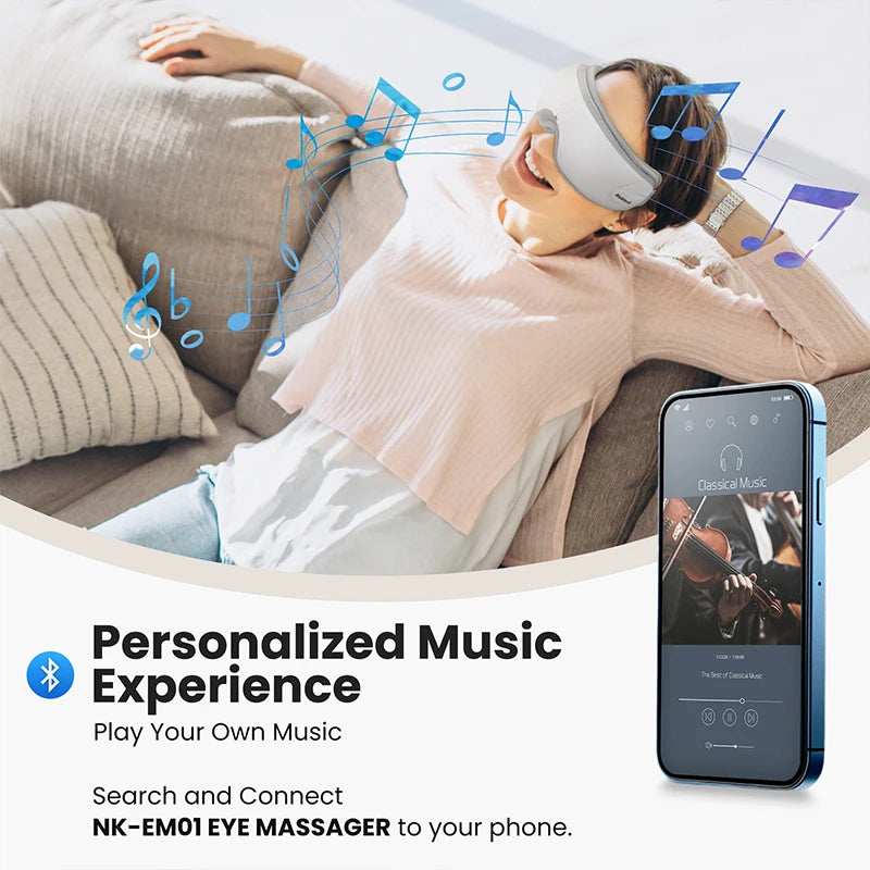 Eye Massager with Heat Bluetooth Eye Mask for Migraine Relief Eye Care Gift to Reduce Strain and Dry Eyes Sleep Aid Relaxation