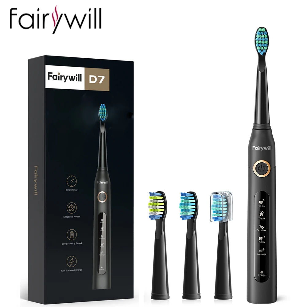 Fairywill Electric Sonic Toothbrush FW-507 USB Charge Rechargeable Adult Waterproof Electronic Tooth Brushes Replacement Heads s