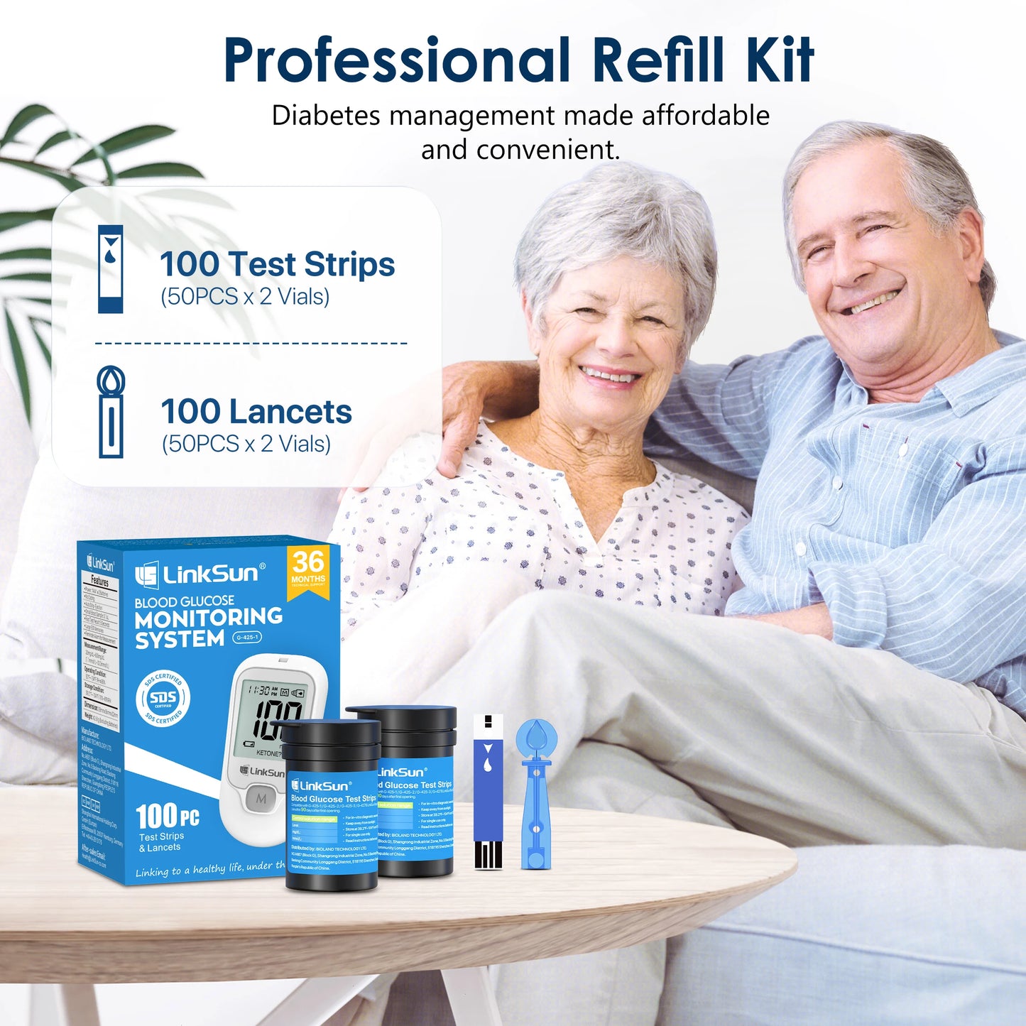 Linksun Glucose Meter Kit With Blood Sugar Test Strips