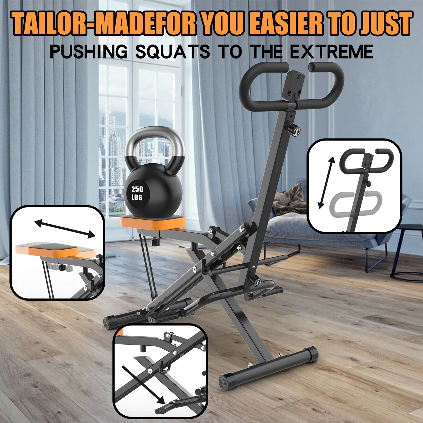 Foldable Squat Machine with Resistance Bands for Gluteus Maximus Training and Core Exercise