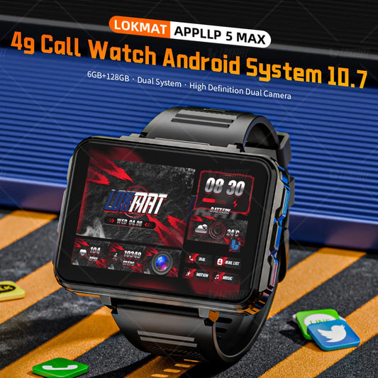 LOKMAT APPLLP 5 MAX Android Watch Phone Square Big Screen Wifi 4G Calls Smartwatches Dual Camera Flashlight Gaming Watch