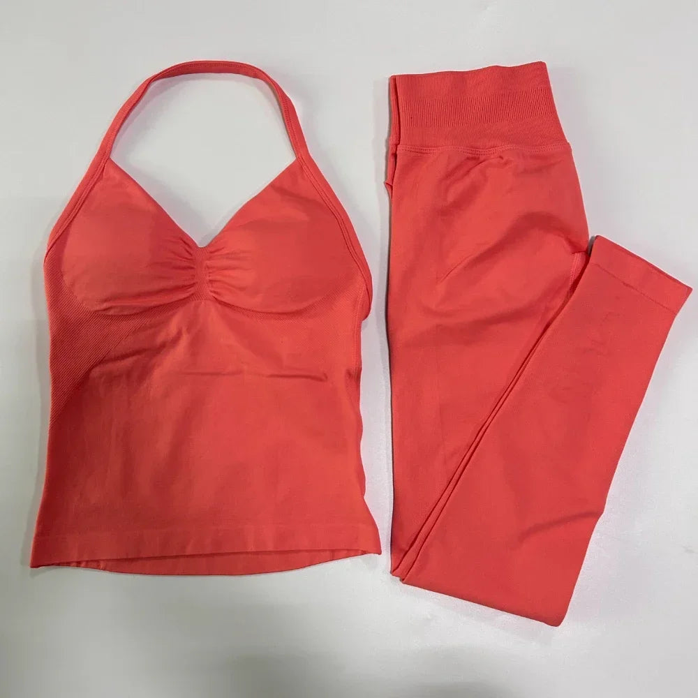 Seamless Gym Set Women Yoga Tank Tops Leggings Activewear