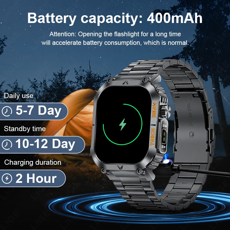 LIGE Military Sport Smartwatch With LED Flashlight Compass