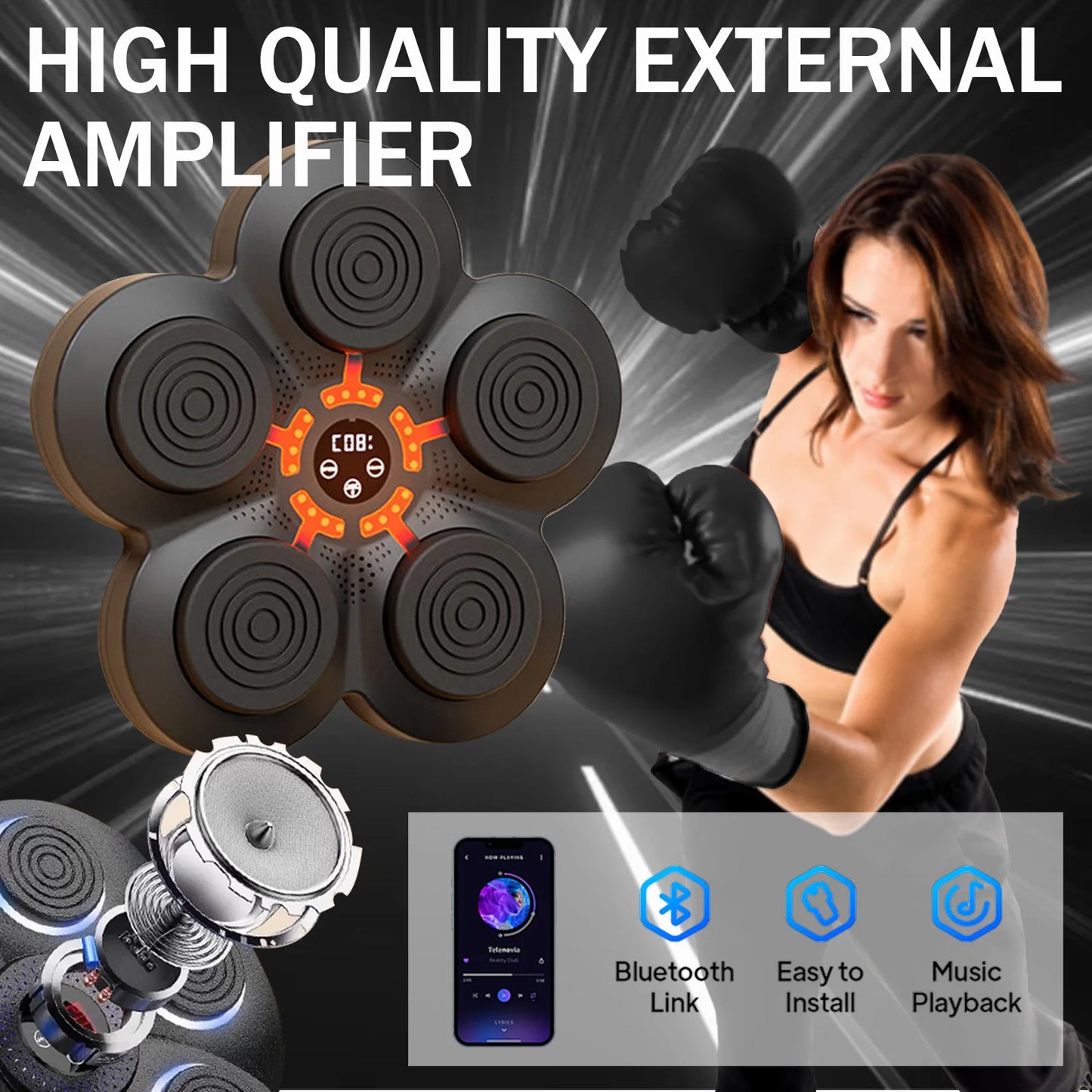 Smart Music Boxing Trainer Wall Mounted Punching Machine 9 Speeds