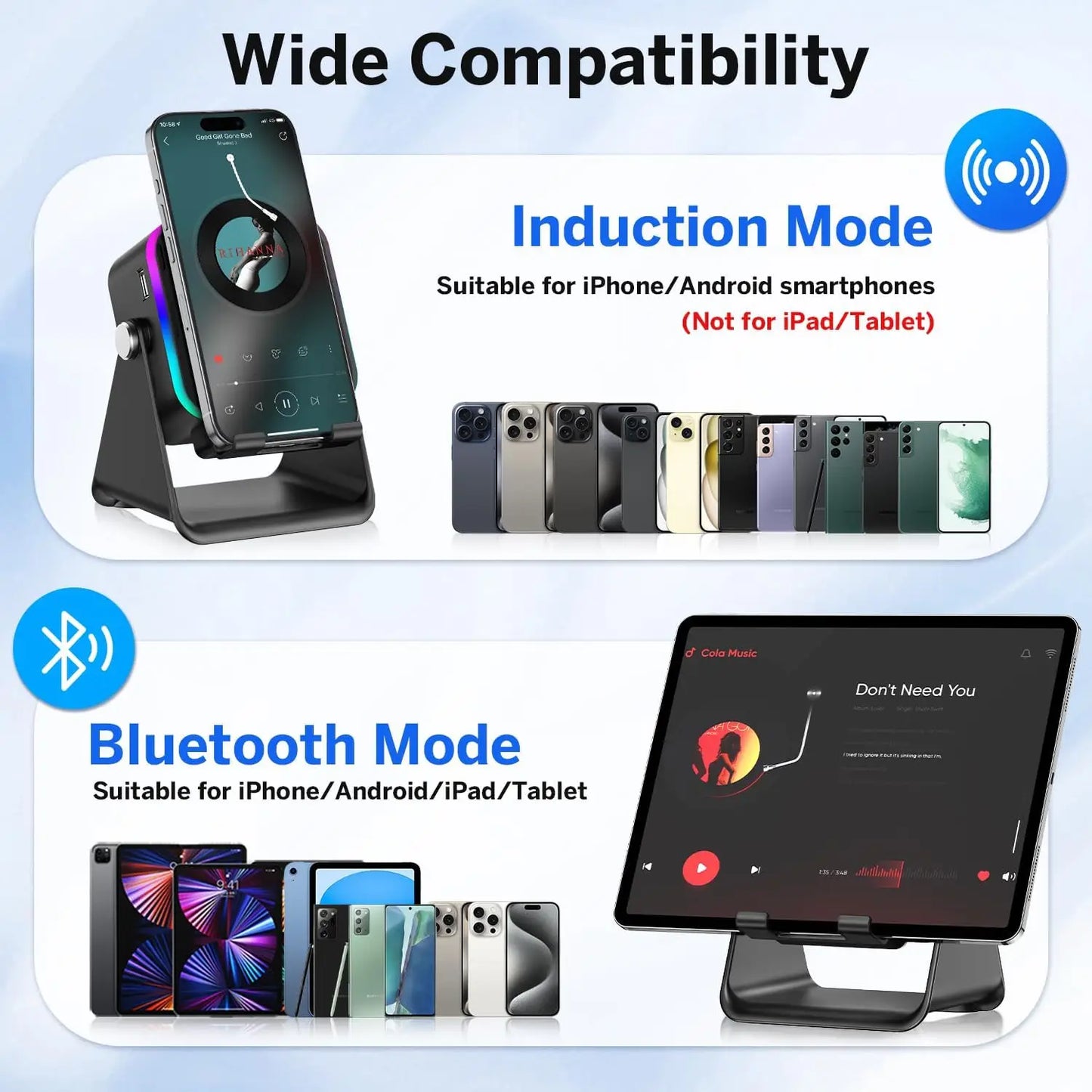 Newmsnr 5-in-1 Wireless Induction Speaker Phone Holder Bluetooth Hifi