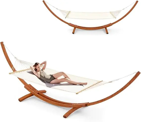 ECOTOUGEM Weather Resistant Wooden Hammock With Stand