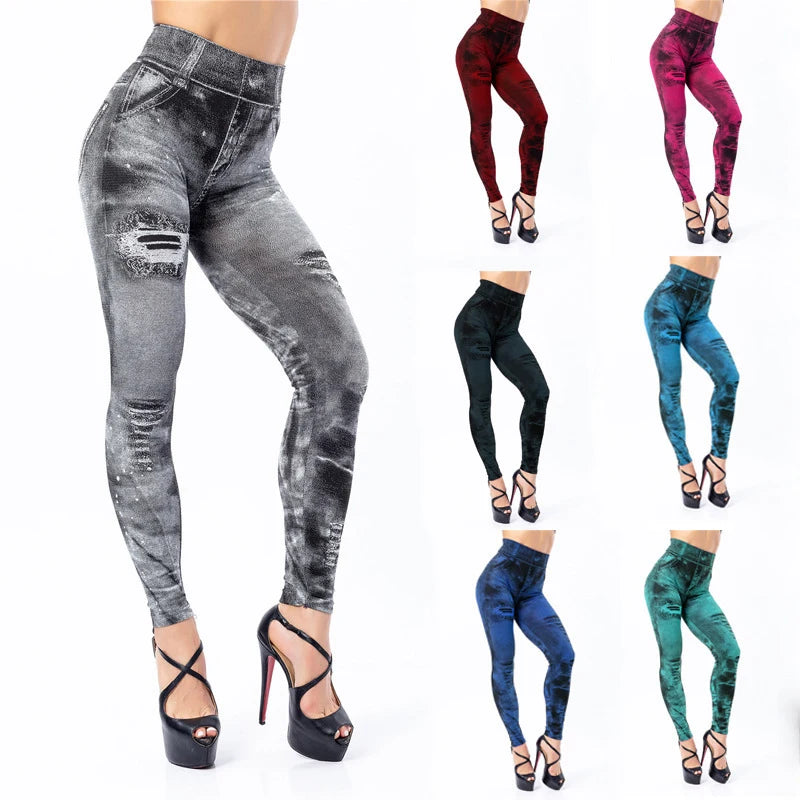 Astic Imitation Jeans Leggings Women High Waist Push Up Fitness