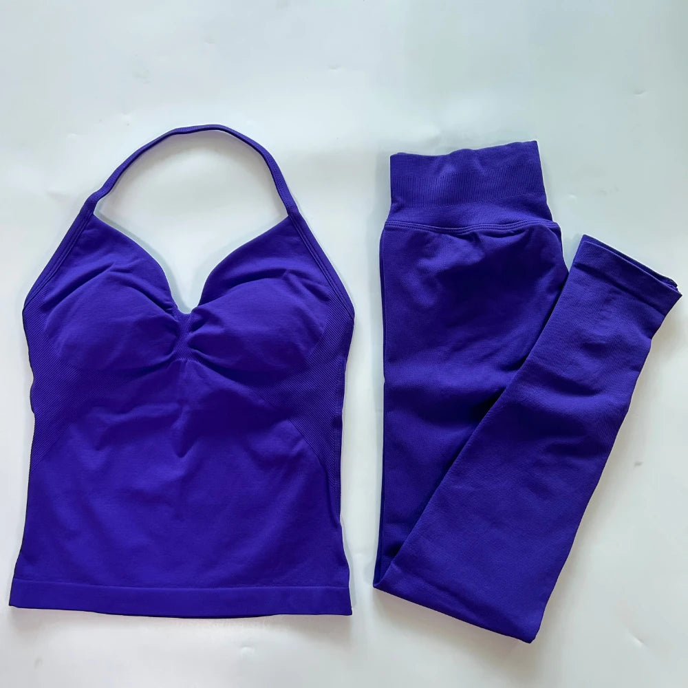 Seamless Gym Set Women Yoga Tank Tops Leggings Activewear